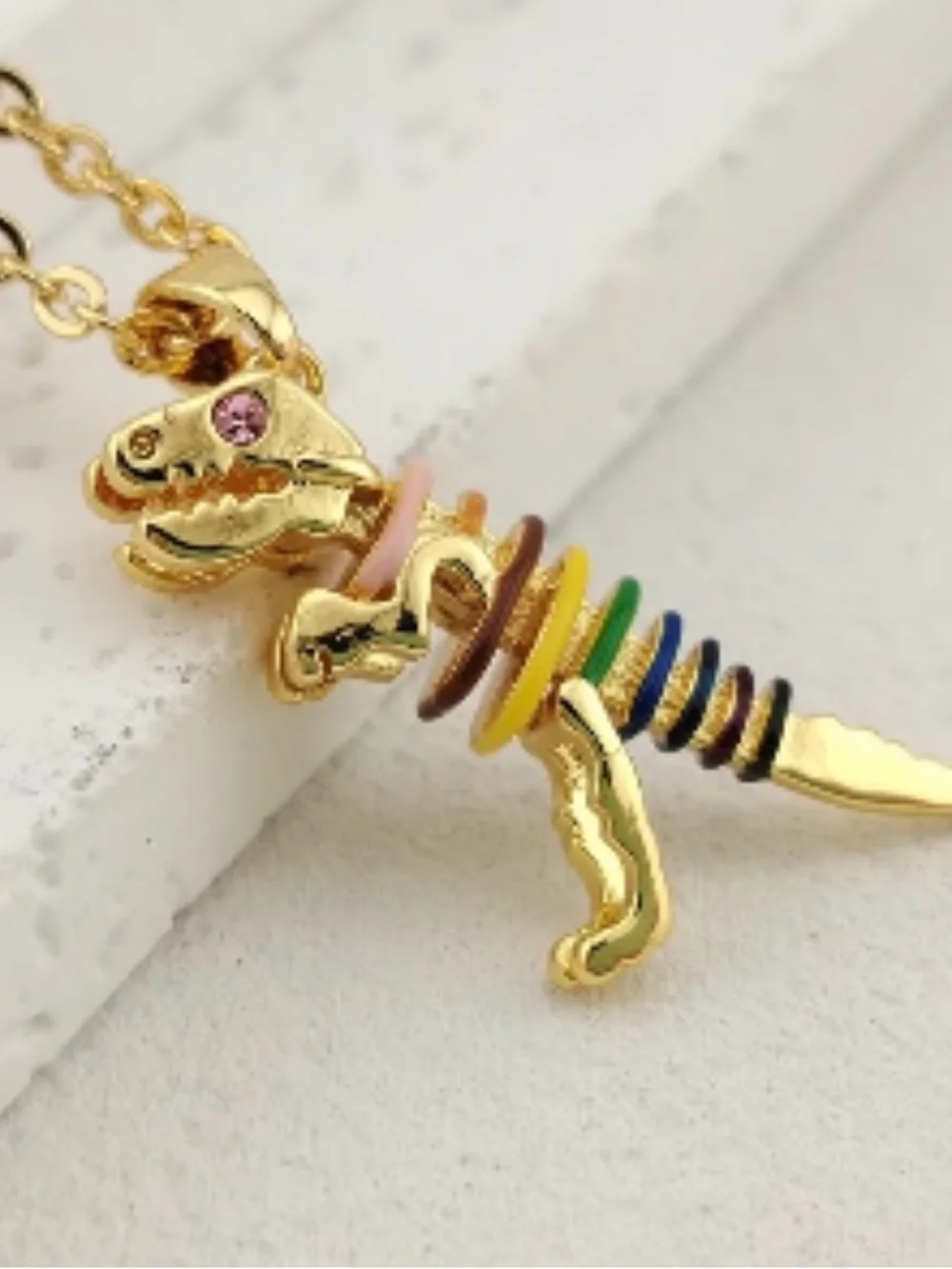 NWT Matching Coach Gold Rainbow Dinosaur Dangle Huggie Earrings and Necklace - Picture 5 of 14